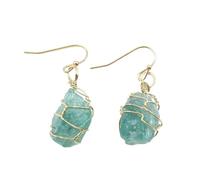 KYINYUECH 1pair Irregular Natural Stone Drop Earrings Gold-Color Wire Wrap Asymmetric Pendientes For Women