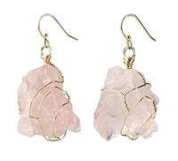 KYINYUECH 1pair Irregular Natural Stone Drop Earrings Gold-Color Wire Wrap Asymmetric Pendientes For Women
