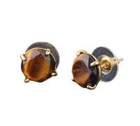 KYINYUECH 1pair Natural Stone Stud Earrings Round Pink Quartz Beads Gold-Color Earring For Women