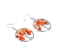 KYINYUECH 1pair Tree Of Life Women Drop Earrings Round Natural Chip Stone Opal Tiger Eye Dangle Hook Earring