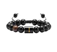 KYINYUECH 1pc 10mm Bracelets For Men Women Letter Link Handmade Natural Black Onyx Tiger Eye Stone Beads Braided Rope Bracelet
