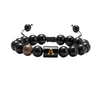KYINYUECH 1pc 10mm Bracelets For Men Women Letter Link Handmade Natural Black Onyx Tiger Eye Stone Beads Braided Rope Bracelet