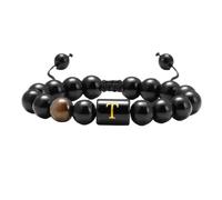 KYINYUECH 1pc 26 Letter Natural Stone 10mm Black Onyx Tiger Eye Beads Bracelet Braided Rope Adjustable Bracelet For Men