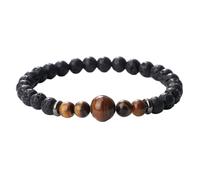 KYINYUECH 1pc 6mm Round Stone Beaded Bracelet For Women Men Natural Tiger Eye Black Obsidian Elastic Bangle Couple Gift