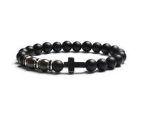 KYINYUECH 1pc 8mm Natural Stone Tiger Eye Black Matte Agates Bead Cross Men Women Bracelet Elastic Bracelet