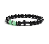 KYINYUECH 1pc 8mm Natural Stone Tiger Eye Black Matte Agates Bead Cross Men Women Bracelet Elastic Bracelet