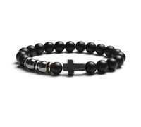 KYINYUECH 1pc 8mm Natural Stone Tiger Eye Black Matte Agates Bead Cross Men Women Bracelet Elastic Bracelet