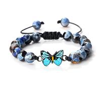 KYINYUECH 1pc Adjustable Green Butterfly Bracelets&Bangles 8mm Natural Stone Malachite White Handmade For Women Men