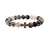 KYINYUECH 1pc Black Volcanic Lava Beads Women Men Bracelet Gold Color Cross Natural Stone Bracelets