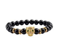 KYINYUECH 1pc Bracelet Men Leopard Head Black Lava Beads Buddha Natural Stone Bracelet For Women