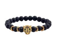 KYINYUECH 1pc Bracelet Men Leopard Head Black Lava Beads Buddha Natural Stone Bracelet For Women