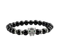 KYINYUECH 1pc Bracelet Men Leopard Head Black Lava Beads Buddha Natural Stone Bracelet For Women