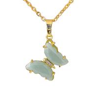 KYINYUECH 1pc Butterfly Necklaces Natural Stone Amethysts Clear Quartz Tiger Eye Pendants Stainless Steel Chain Necklaces