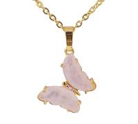 KYINYUECH 1pc Butterfly Necklaces Natural Stone Amethysts Clear Quartz Tiger Eye Pendants Stainless Steel Chain Necklaces