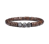 KYINYUECH 1pc Cylindrical Wood Beads With Natural Stone Bracelet For Men Women Elastic Rope Yellow Tiger Eye Stone And Wooden Bangle