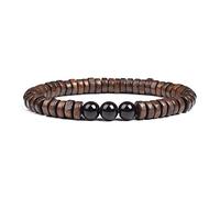 KYINYUECH 1pc Cylindrical Wood Beads With Natural Stone Bracelet For Men Women Elastic Rope Yellow Tiger Eye Stone And Wooden Bangle