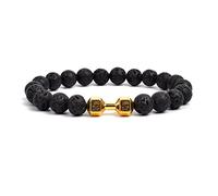 KYINYUECH 1pc Dumbbells For Men Beads Bracelet Natural Black Volcanic Lava Stone Barbell Bracelets