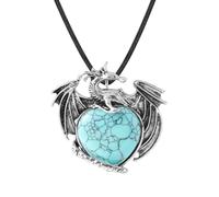KYINYUECH 1pc Flying Dragon Necklace Natural Stone Heart-Shaped Pendant Men Women Necklace Gift