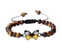 KYINYUECH 1pc Handmade Yellow Butterfly Pendant Bracelets 6mm Chalcedony Tiger Eye Beaded Adjustable For Women Men