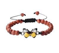 KYINYUECH 1pc Handmade Yellow Butterfly Pendant Bracelets 6mm Chalcedony Tiger Eye Beaded Adjustable For Women Men