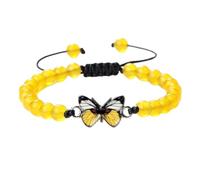 KYINYUECH 1pc Handmade Yellow Butterfly Pendant Bracelets 6mm Chalcedony Tiger Eye Beaded Adjustable For Women Men