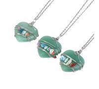 KYINYUECH 1pc Heart Pendant Necklace Natural Stone Amethyst Rose Quartz Wire Wrapped Pendants For Women