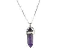 KYINYUECH 1pc Hexagonal Bullet Amethyst Necklace Women Natural Stone Pendant Quartz Pendulum Necklace