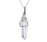 KYINYUECH 1pc Hexagonal Necklace Stone Natural Stone Rose Quartz Pendant Point Silver Color Wire Wrap Necklace