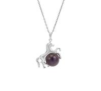 KYINYUECH 1pc Horse Pendant Necklace For Women Men Natural Stone Rose Quartz Amethyst Round Beads Necklace Gift