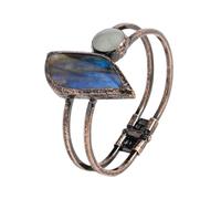 KYINYUECH 1pc Moon Cuff Bangle Natural Stone Labradorite Pink Open Bracelet For Women