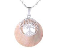 KYINYUECH 1pc Natural Abalone Shell Necklaces Pendants Colorful Pink Yellow Seashell Round Beads Tree Of Life Pendant Women