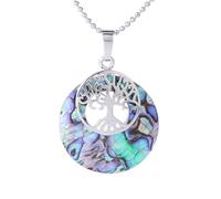 KYINYUECH 1pc Natural Abalone Shell Necklaces Pendants Colorful Pink Yellow Seashell Round Beads Tree Of Life Pendant Women