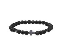 KYINYUECH 1pc Natural Lava Stone Bead Bracelet Men Hematite Cross Couple Bangles Gifts,6mm Lava
