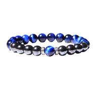 KYINYUECH 1pc Natural Polished Blue Tiger Eye Stone Bracelets For Women Men Elastic Hematite Bracelets
