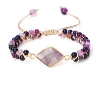 KYINYUECH 1pc Natural Purple Agates Stone Beads Bracelets Bangles For Women Men 4mm Purple Stone Bracelets Gift