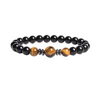 KYINYUECH 1pc Natural Stone Beads Handmade Bracelets Black Agates With Tiger Eye Elastic Bracelet Women Men Gifts