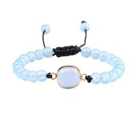 KYINYUECH 1pc Natural Stone Bracelet Aquamarine Blue Chalcedony Bead Women Adjustable Strand Bangles Gift