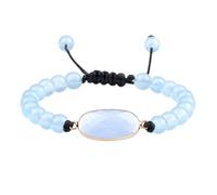 KYINYUECH 1pc Natural Stone Bracelet Aquamarine Blue Chalcedony Bead Women Adjustable Strand Bangles Gift
