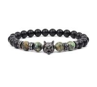KYINYUECH 1pc Natural Stone Hand Wolf Head Bracelet Men Black Matte Agates Bead Yellow Red Blue Tiger Eye