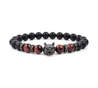 KYINYUECH 1pc Natural Stone Hand Wolf Head Bracelet Men Black Matte Agates Bead Yellow Red Blue Tiger Eye
