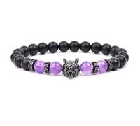 KYINYUECH 1pc Natural Stone Hand Wolf Head Bracelet Men Black Matte Agates Bead Yellow Red Blue Tiger Eye