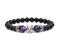 KYINYUECH 1pc Natural Stone Hand Wolf Head Bracelet Men Black Matte Agates Bead Yellow Red Blue Tiger Eye