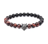 KYINYUECH 1pc Natural Stone Hand Wolf Head Bracelet Men Black Matte Agates Bead Yellow Red Blue Tiger Eye