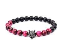 KYINYUECH 1pc Natural Stone Hand Wolf Head Bracelet Men Black Matte Agates Bead Yellow Red Blue Tiger Eye