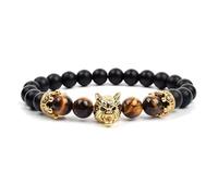 KYINYUECH 1pc Natural Stone Hand Wolf Head Bracelet Men Black Matte Agates Bead Yellow Red Blue Tiger Eye