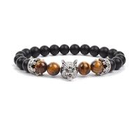 KYINYUECH 1pc Natural Stone Hand Wolf Head Bracelet Men Black Matte Agates Bead Yellow Red Blue Tiger Eye
