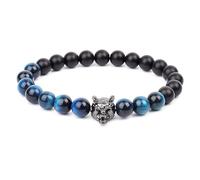 KYINYUECH 1pc Natural Stone Hand Wolf Head Bracelet Men Black Matte Agates Bead Yellow Red Blue Tiger Eye