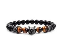 KYINYUECH 1pc Natural Stone Hand Wolf Head Bracelet Men Black Matte Agates Bead Yellow Red Blue Tiger Eye