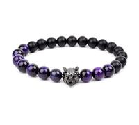 KYINYUECH 1pc Natural Stone Hand Wolf Head Bracelet Men Black Matte Agates Bead Yellow Red Blue Tiger Eye