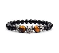 KYINYUECH 1pc Natural Stone Hand Wolf Head Bracelet Men Black Matte Agates Bead Yellow Red Blue Tiger Eye
